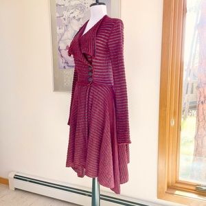 FREE PEOPLE Striped Whimsy Goth Wrap Sweater Cardigan XS S Red Gray Fairy Core